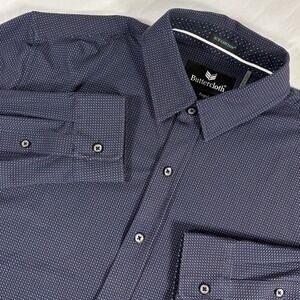 Butter Cloth Shirt Mens L Blue Geometric Icy Cotton Long Sleeve Button Up Shirt